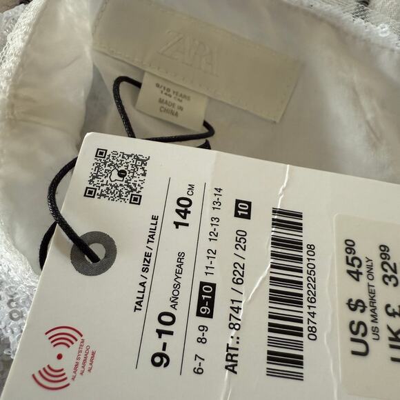 ZARA | Sparkly Girl's White Sequin Beaded Embroidered Floral A Line Skirt | 9-10 - Picture 5 of 6